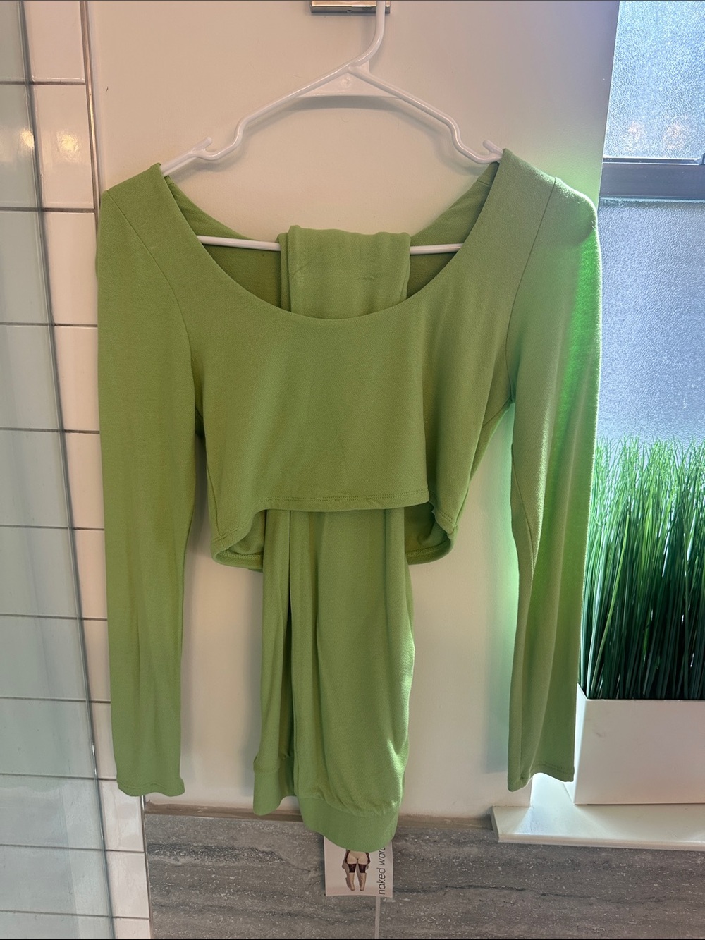 naked wardrobe Lime Green Long-Sleeve Crop Top with Tie Back